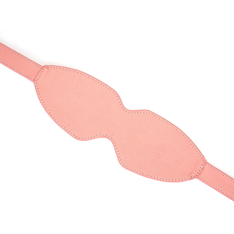 Baby pink leather bondage blindfold from the Pink Dream collection, with rose gold stitched detailing for sensory deprivation play