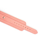 Pink leather bondage ankle cuffs with rose gold buckle holes from Pink Dream collection