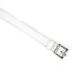 White leather bondage blindfold strap with double pin buckle, part of the Fuji White collection