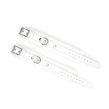 Fuji White leather ankle cuffs with silver metal hardware for bondage play, part of the luxurious Mount Fuji collection