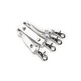 Luxury Fuji White leather hogtie with silver metal hardware for bondage play