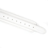 Fuji White leather thigh cuffs with adjustable silver metal buckles for BDSM restraint play