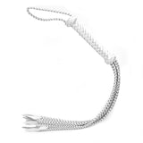 Fuji White leather cat o' nine tails whip with braided handle and pointed tips for BDSM play