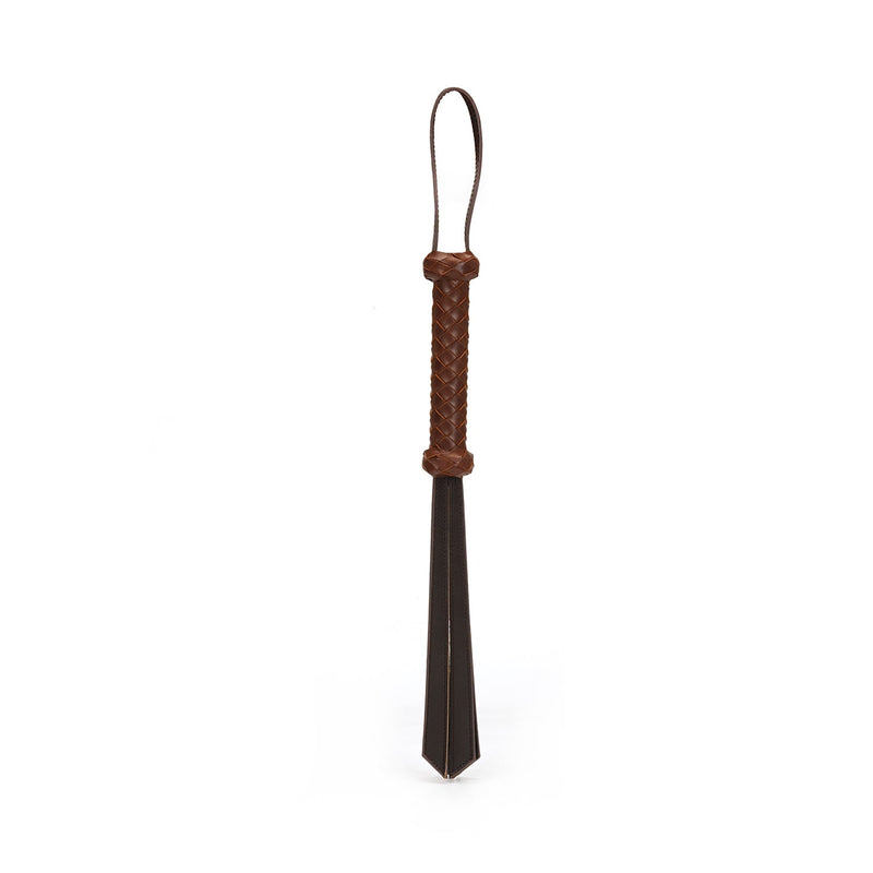 Luxury leather spanking paddle with braided handle and split-tawse design, part of LIEBE SEELE's The Equestrian collection