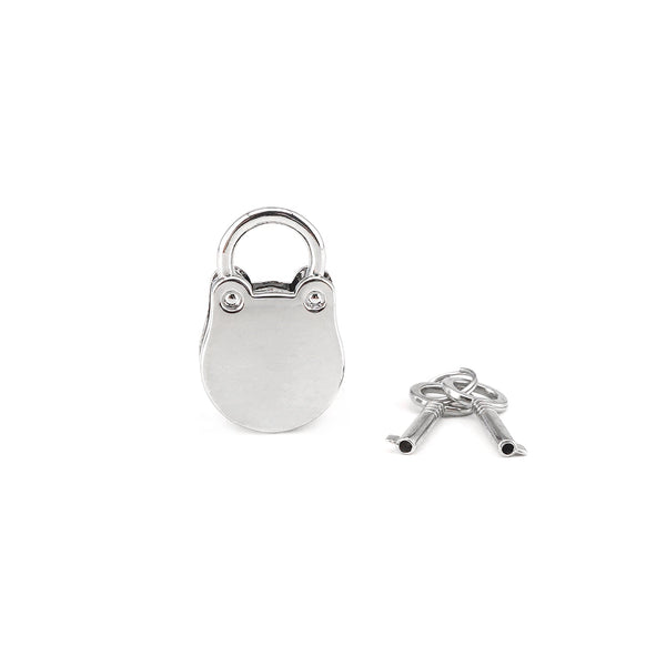 Silver lock set for bondage play, featuring a classic padlock and a round-base lock with keys