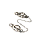 Japanese BDSM clover nipple clamps with chain and rubber tips for bondage play from LIEBE SEELE.