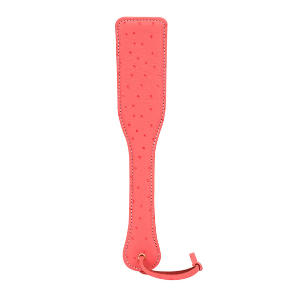 Cherry Blossom Pink Leather Spanking Paddle with Ostrich Skin Pattern from Angel's & Demon's Kiss Bondage Collection