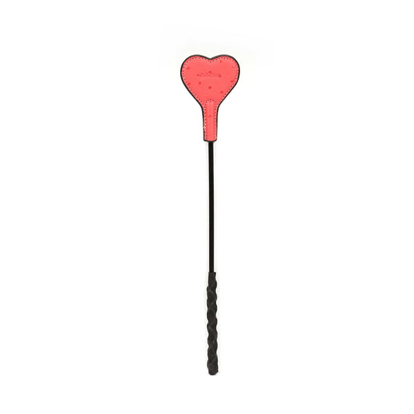 Cherry blossom pink leather short riding crop with heart shape tip from Angel's & Demon's Kiss collection