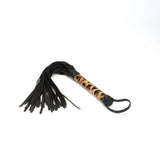 Leopard print beginner's bondage kit flogger with striped wooden handle