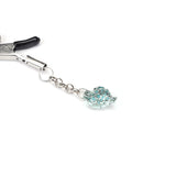 Lake Blue glowing in the dark heart-shaped stone nipple clamps with adjustable crocodile clamp and rubber coated tips for comfort