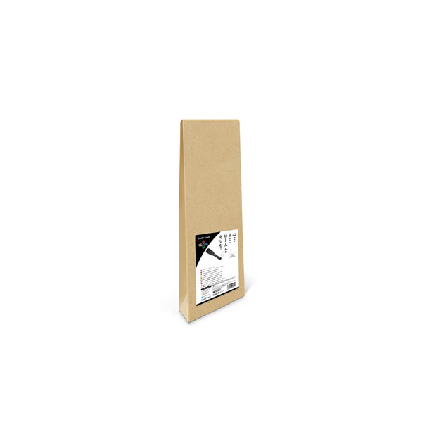 Eco-friendly Black Bond Leather Split Spanking Paddle in minimalist packaging.