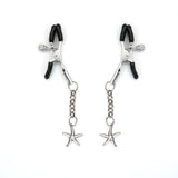 Silver starfish-shaped nipple clamps with adjustable screws and rubber tips for comfortable wear