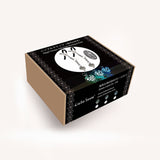 Packaging of LIEBE SEELE nipple clamps with glowing stones, demonstrating adjustable crocodile clamps and comfort rubber tips