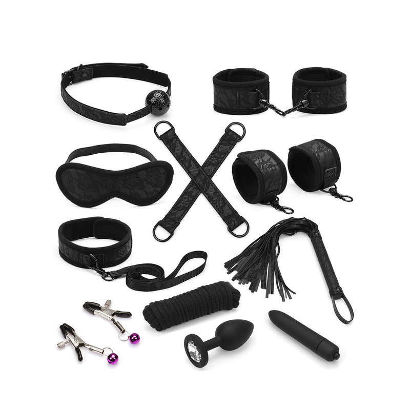 Black Lace and Neoprene 11pcs Bondage Kit