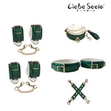 Custom order for A Christmas Green PU Plush Lining Bondage Set 5 pieces - BDSM set collor&leash; hancuffs ; ankle cuffs; thigh cuffs(Large); hogtie