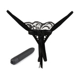 Floral-patterned black lace G-string and sleek bullet vibrator, part of the Bound You Essentials Beginner's Bondage Kit by LIEBE SEELE.