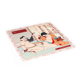 Kinbaku Ukiyoe luxury red rosy lamb suede leather strap on packaging featuring traditional Japanese ukiyo-e art with BDSM elements