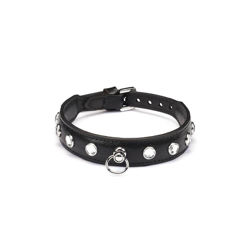 Liebe Seele premium leather choker with diamonds and metal rings for BDSM play