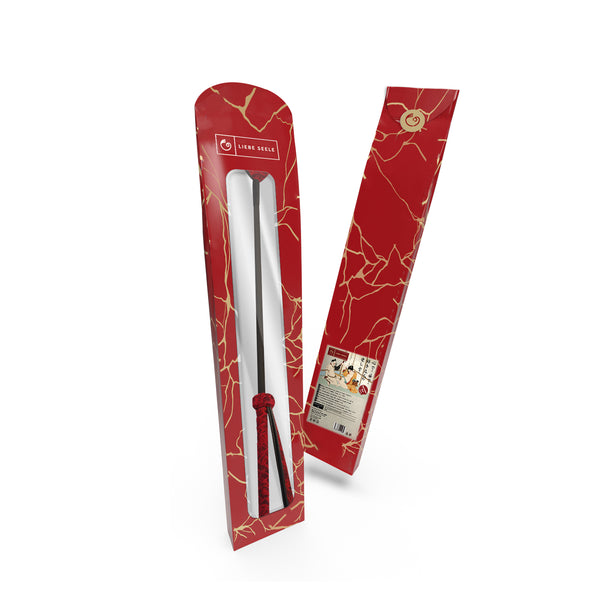 Kinbaku Ukiyoe Red Rosy Lamb Suede Leather Riding Crop with artistic packaging