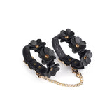 Black Leather Flowers Ankle Cuffs