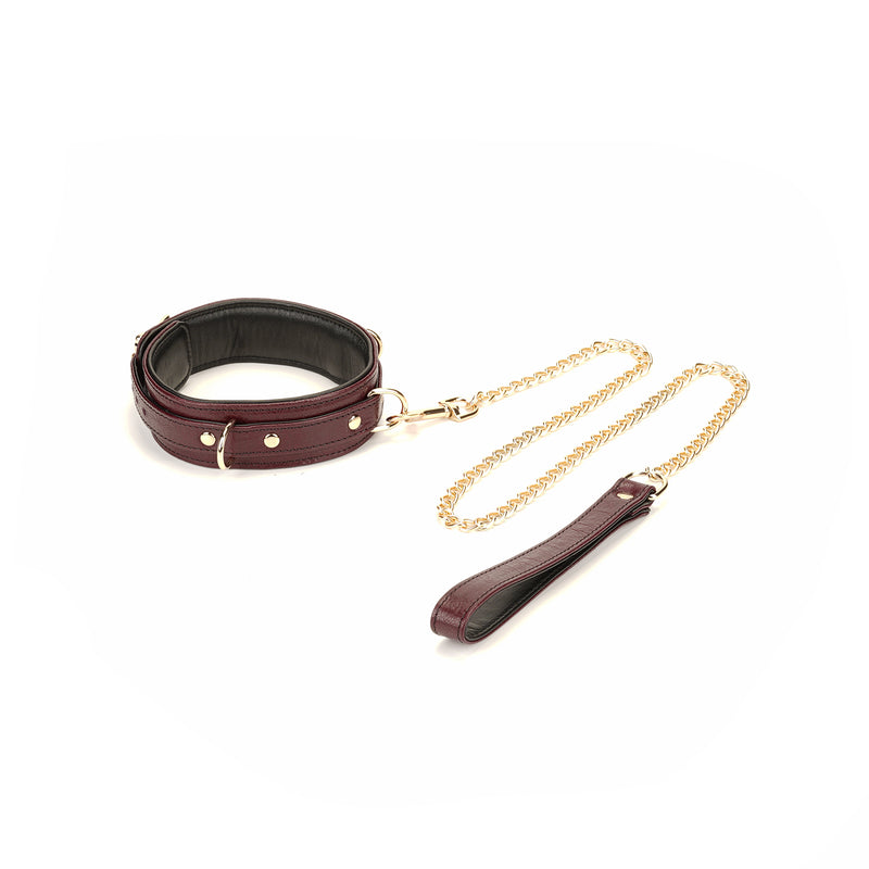 Limited Edition: Italian Dark Red- Leather Collar with Chain Leash