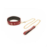 Limited Edition：Italian Blood Red- Leather Collar with Chain Leash