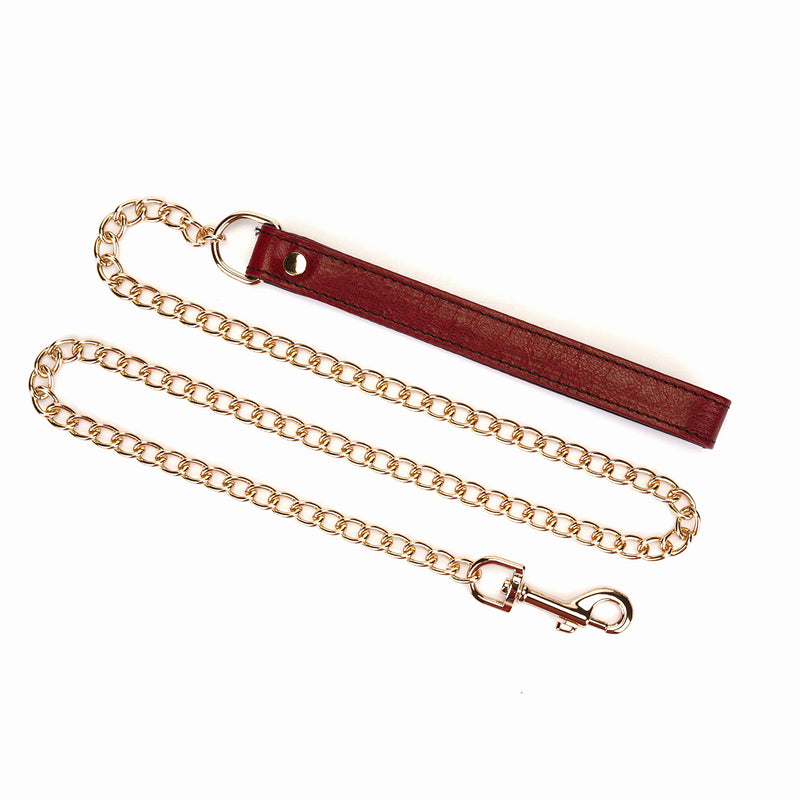 Limited Edition：Italian Blood Red- Leather Collar with Chain Leash