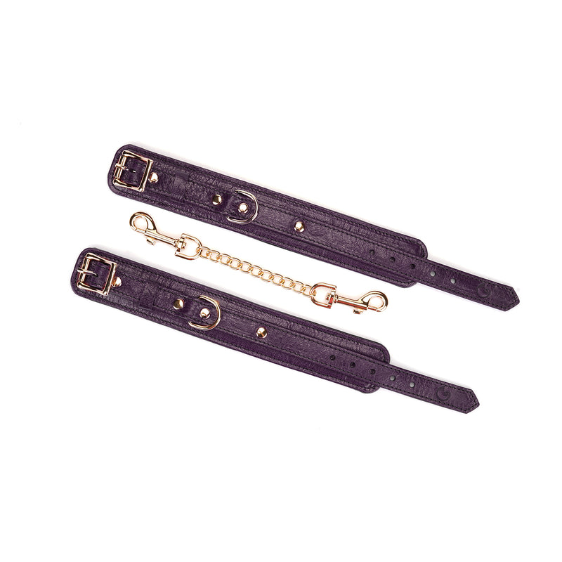 Limited Edition: Italian Dark Purple- Leather Handcuffs with Gold Hardware