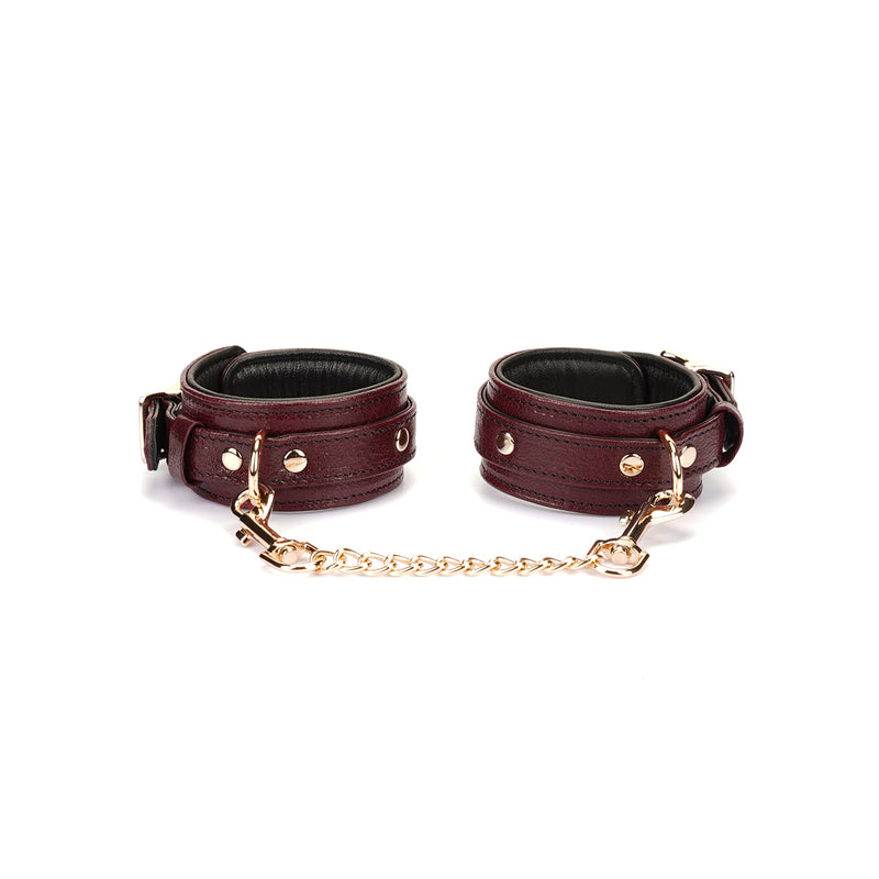 Limited Edition: Italian Dark Red- Leather Handcuffs with Gold Hardware