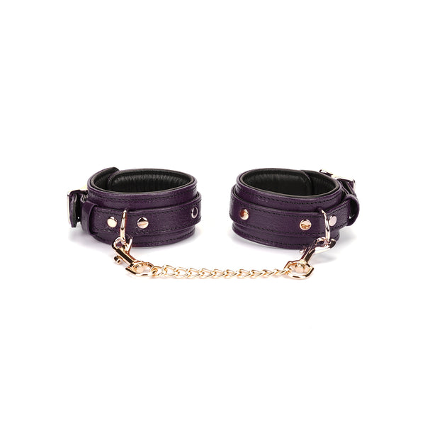 Limited Edition: Italian Dark Purple- Leather Handcuffs with Gold Hardware