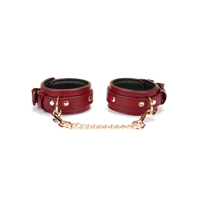 Limited Edition：Italian Blood Red- Leather Handcuffs with Gold Hardware