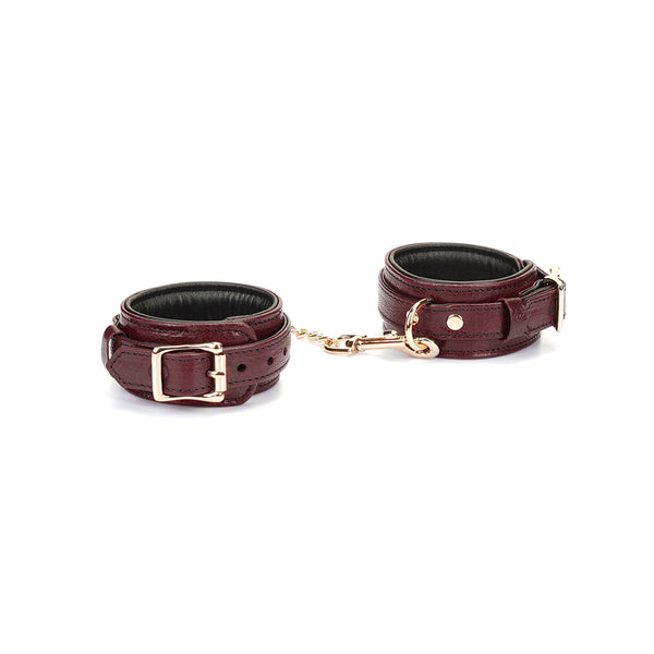 Limited Edition: Italian Dark Red- Leather Handcuffs with Gold Hardware