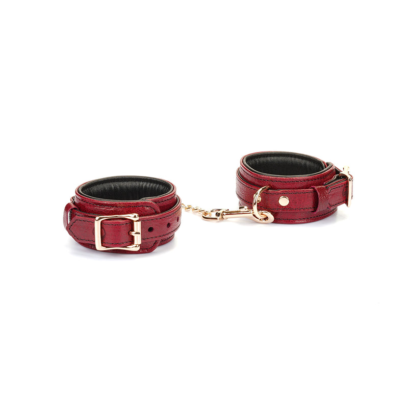 Limited Edition：Italian Blood Red- Leather Handcuffs with Gold Hardware