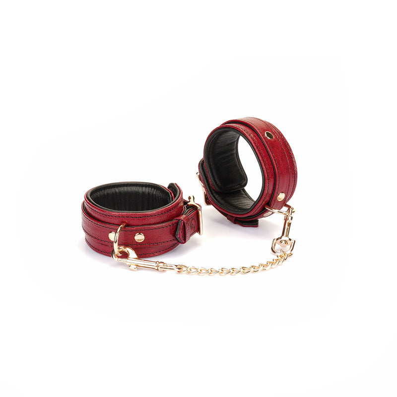 Limited Edition：Italian Blood Red-Leather Ankle Cuffs with Gold Hardware