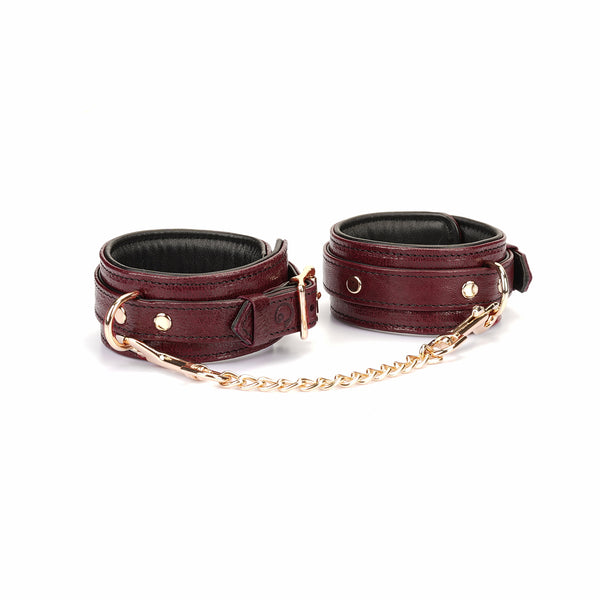 Limited Edition: Italian Dark Red- Leather Ankle Cuffs with Gold Hardware