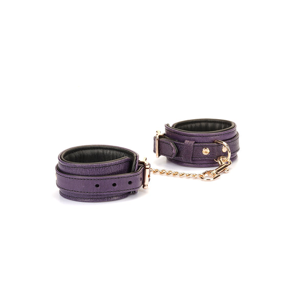 Limited Edition: Italian Dark Purple- Leather Ankle Cuffs with Gold Hardware