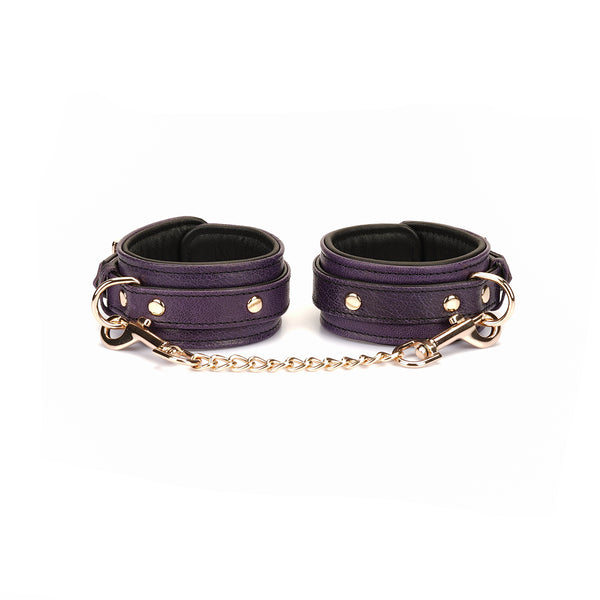 Limited Edition: Italian Dark Purple- Leather Ankle Cuffs with Gold Hardware