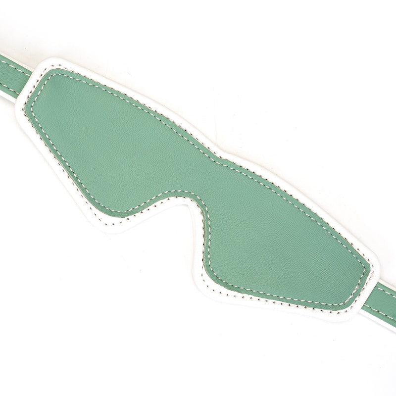 Fairy Green and White Leather Blindfold with Gold Buckle for BDSM Play, from Liebe Seele's Fairy Collection