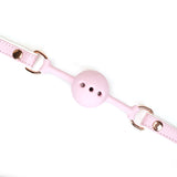 Fairy: White & Pink Breathable Silicone Ball Gag (1.7 inch diameter) with Leather Straps