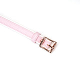 Pink leather strap with rose gold buckle, part of Fairy BDSM bondage blindfold collection by LIEBE SEELE