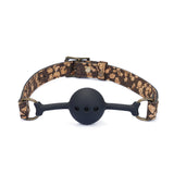 Eco-friendly SM cafe ball gag crafted from cork and coffee grounds with a plush black silicone ball and antique bronze hardware, adjustable and designed for all genders
