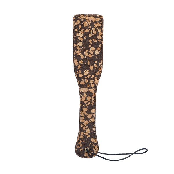 Eco-friendly Vegan Fetish SM Cafe Paddle crafted from cork and coffee grounds with plush velvet lining and antique bronze hardware