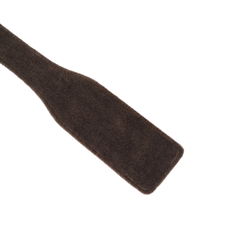 Eco-friendly Vegan Fetish SM Cafe Paddle crafted from cork and coffee grounds with a plush velvety surface and antique bronze hardware