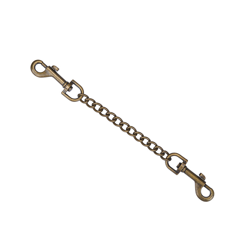 Antique bronze BDSM spreader bar with swivel snap hooks for bondage play