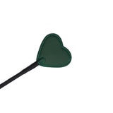 Mossy Chic green leather riding crop with heart shape tip for bondage spanking
