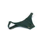 Mossy Chic leather 'Forced Orgasm' wand massager harness belt in luxurious green leather with gold buckles