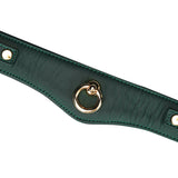 Mossy Chic Leather Slave Collar in Green with Gold Ring Detail and Rivets for BDSM play