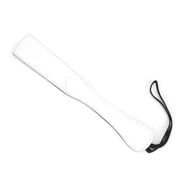White leather dual-layered spanking paddle from the Fuji White collection, designed for elegant bondage play