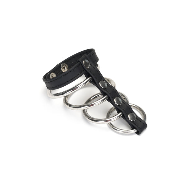 Vegan Fetish Faux Leather Cock Ring with Four Adjustable Metallic Rings from LIEBE SEELE