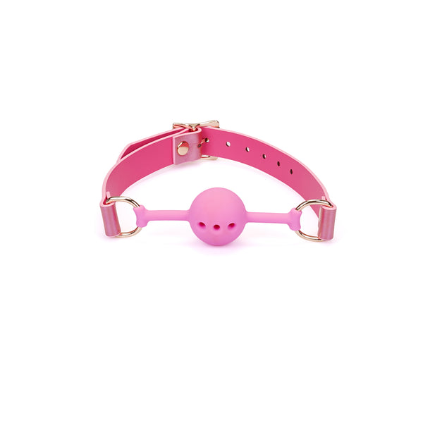 Lustre Rosa: Silicone Ball Gag (1.7 inch diameter) with Leather Straps